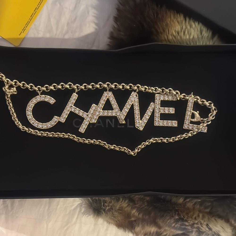 COPY - Chanel Gold Crystal Logo belt